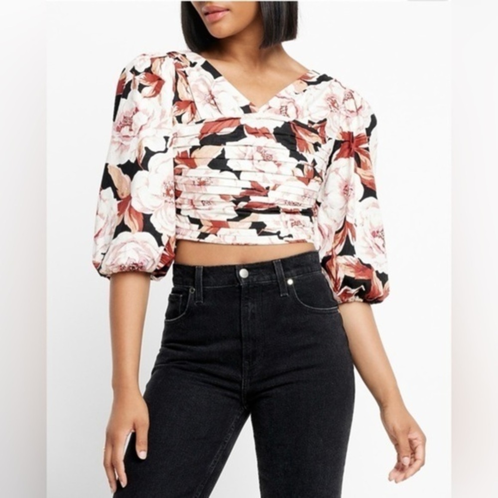 Floral print linen blend ruched top Sz XL NWT